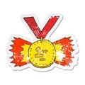 retro distressed sticker of a cartoon first place medal Royalty Free Stock Photo