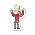 retro distressed sticker of a cartoon frightened man Royalty Free Stock Photo