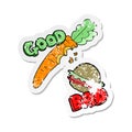 Retro distressed sticker of a cartoon good and bad food