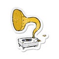 retro distressed sticker of a cartoon gramophone