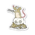 retro distressed sticker of a cartoon graveyard rat