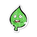 retro distressed sticker of a cartoon happy leaf