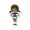 retro distressed sticker of a cartoon happy waitress woman