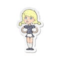 retro distressed sticker of a cartoon happy waitress woman