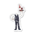 retro distressed sticker of a cartoon headless waiter