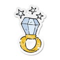 retro distressed sticker of a cartoon huge engagement ring Royalty Free Stock Photo