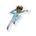 retro distressed sticker of a cartoon jumping man Royalty Free Stock Photo