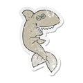 retro distressed sticker of a cartoon laughing shark Royalty Free Stock Photo