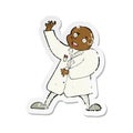 retro distressed sticker of a cartoon mad scientist