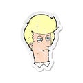 retro distressed sticker of a cartoon man with narrowed eyes