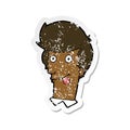 retro distressed sticker of a cartoon man with tongue hanging out Royalty Free Stock Photo