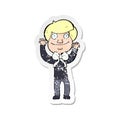 retro distressed sticker of a cartoon man wearing bow tie Royalty Free Stock Photo