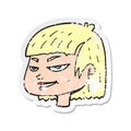 retro distressed sticker of a cartoon mean looking girl