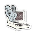 retro distressed sticker of a cartoon old computer Royalty Free Stock Photo