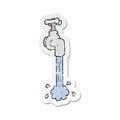 retro distressed sticker of a cartoon running faucet Royalty Free Stock Photo