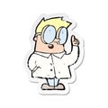 retro distressed sticker of a cartoon scientist