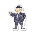 retro distressed sticker of a cartoon sensible business man in bowler hat