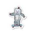 retro distressed sticker of a cartoon skateboarding robot Royalty Free Stock Photo