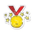 retro distressed sticker of a cartoon sports medal Royalty Free Stock Photo