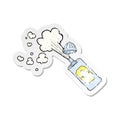 Retro distressed sticker of a cartoon spraying whipped cream