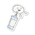 retro distressed sticker of a cartoon spraying whipped cream