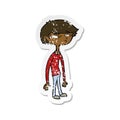 retro distressed sticker of a cartoon suspicious boy Royalty Free Stock Photo