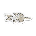 retro distressed sticker of a cartoon swordfish