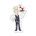 retro distressed sticker of a cartoon waiter