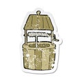 retro distressed sticker of a cartoon wishing well Royalty Free Stock Photo