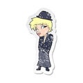 retro distressed sticker of a cartoon woman in bowler hat