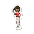 retro distressed sticker of a cartoon woman explaining her point Royalty Free Stock Photo