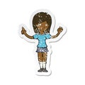 retro distressed sticker of a cartoon woman explaining idea Royalty Free Stock Photo