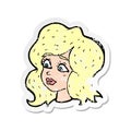 retro distressed sticker of a cartoon woman looking concerned