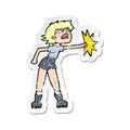 retro distressed sticker of a cartoon woman punching