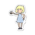 retro distressed sticker of a cartoon woman showing off engagement ring Royalty Free Stock Photo