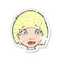 retro distressed sticker of a cartoon worried female face