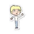 retro distressed sticker of a cartoton unhapy boy waving Royalty Free Stock Photo