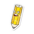 retro distressed sticker of a happy cartoon pencil Royalty Free Stock Photo