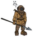 Retro diver with a harpoon Royalty Free Stock Photo