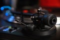 Retro dj turntable player device in close up