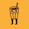 Retro doodle funny character poster. Vintage drink vector illustration. Latte, cappuccino, coffee cup mascot. Nostalgia