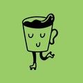 Retro doodle funny character poster. Vintage drink vector illustration. Latte, cappuccino, coffee cup mascot. Nostalgia