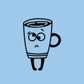 Retro doodle funny character poster. Vintage drink vector illustration. Latte, cappuccino, coffee cup mascot. Nostalgia