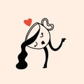 Retro doodle funny coffee character with heart poster. Vintage drink vector illustration. Latte, cappuccino, coffee cup