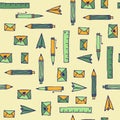 Retro Doodle office hand drawn pattern. Seamless.