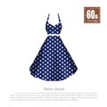 Retro dress in realistic style on white background. Old fashion. 60s vogue. Vintage blue cloth icon