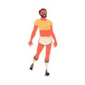 Retro Dressed Bearded Man Roller Skater in Shorts Roller Skating and Smiling Vector Illustration