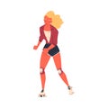 Retro Dressed Blond Woman Roller Skater in Shorts Roller Skating Vector Illustration