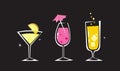 Retro drinks collection on black background Royalty Free Stock Photo