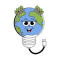 Retro Earth character cartoon groovy style. Funky globe sticker with psychedelic smile face. Earth day or World